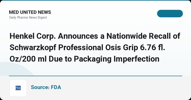 فراخوان ملی موس Schwarzkopf Professional Osis Grip به دلیل نقص بسته‌بندی