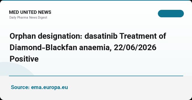 dasatinib وضعیت داروی یتیم EMA را برای کم‌خونی Diamond-Blackfan گرفت
