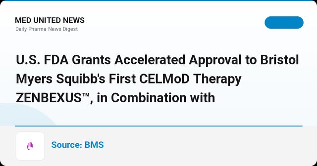 تأیید نخستین درمان CELMoD شرکت Bristol Myers Squibb با نام ZENBEXUS برای مولتیپل میلوما