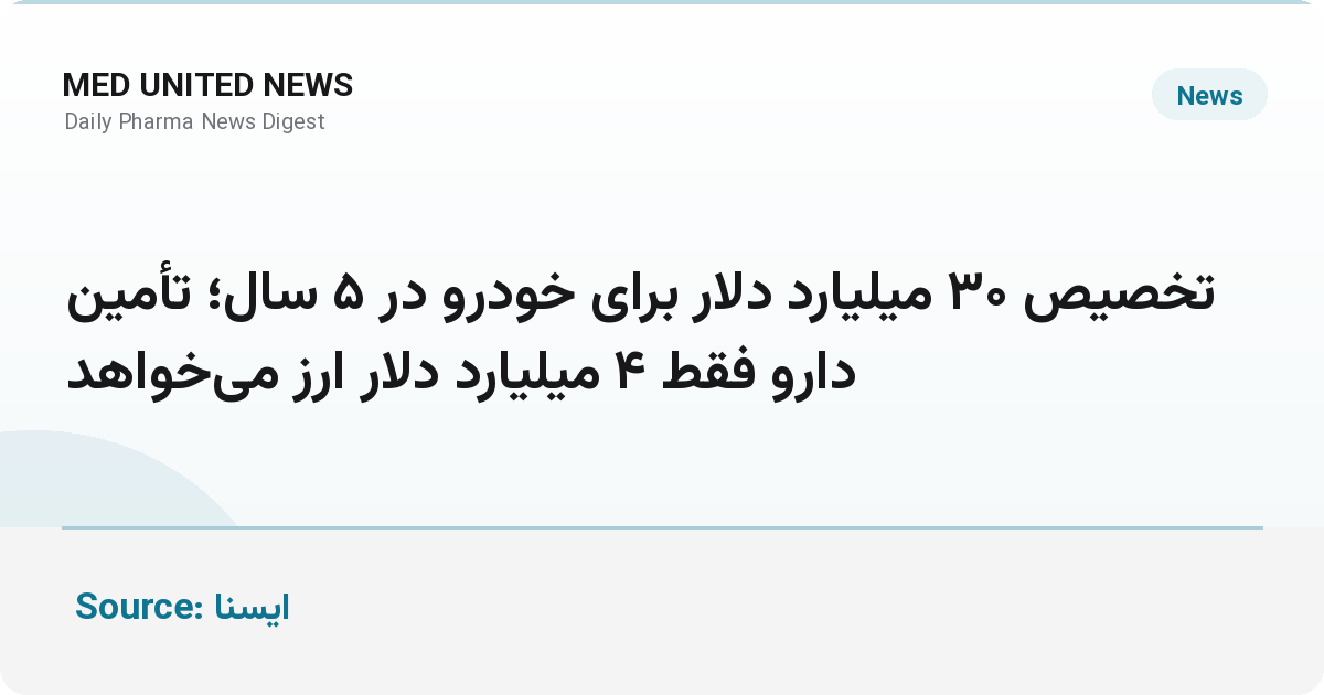 تخصیص ۳۰ میلیارد دلار برای خودرو در ۵ سال؛ تأمین دارو فقط ۴ میلیارد دلار ارز می‌خواهد
